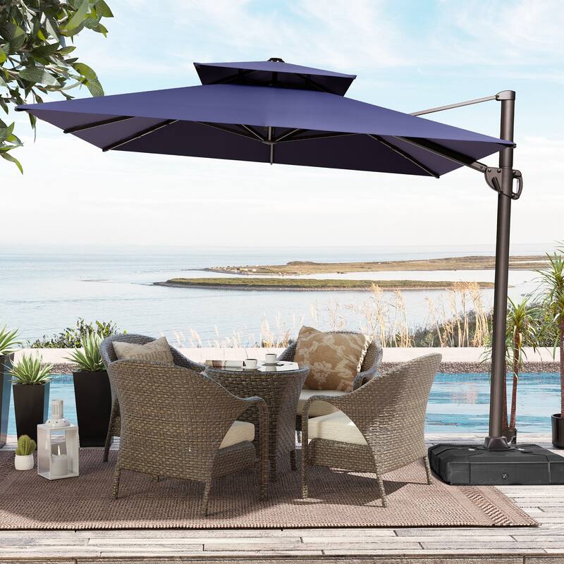9 x 12 ft Double Top Patio Cantilever Umbrella with No Base, 360-degree Rotation
