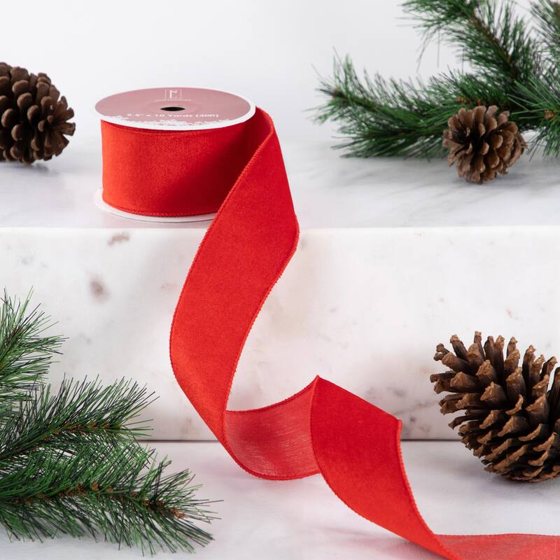 Solid Red Wired Craft Christmas Ribbon 2.5" x 10 Yards