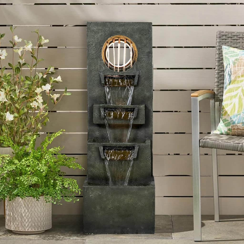 Wishing Well Water Fountain, 39.3"H Rustic Outdoor Water Fountains - Outdoor Cascading Waterfall for Backyard Patio Decor