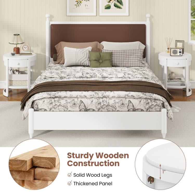 2-Tier Round Nightstand End Table with Drawer and Shelf - 19.5" x 19.5" x 24"