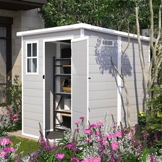 6x6 FT Storage Shed, Waterproof Resin Outdoor Storage Shed with Floor & Window &  Lockable Doors and  Vents, Tool Shed