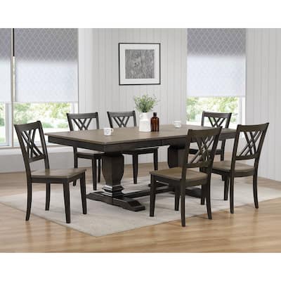 Double Transitional Pedestal Antiqued Grey Double X-Back 7-Piece Dining Set