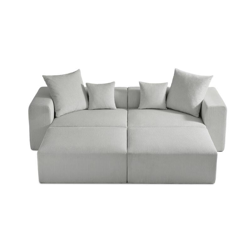 81"W No Assembly Corduroy Modular Sectional Sofa with Ottoman