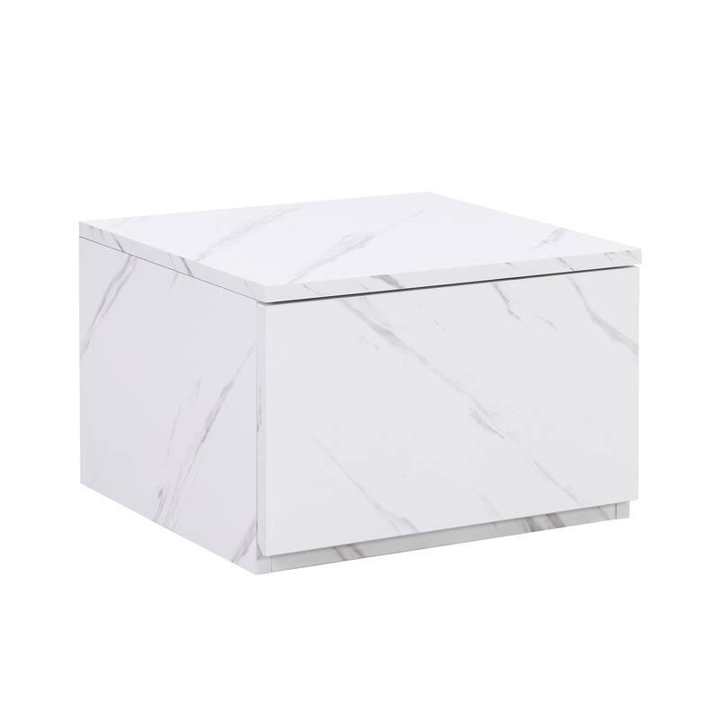 TV Stand with Faux Marble and Walnut Wood Grain, for TVs Up to 88", White - 78.7" W × 15.7" D × 10.4" H