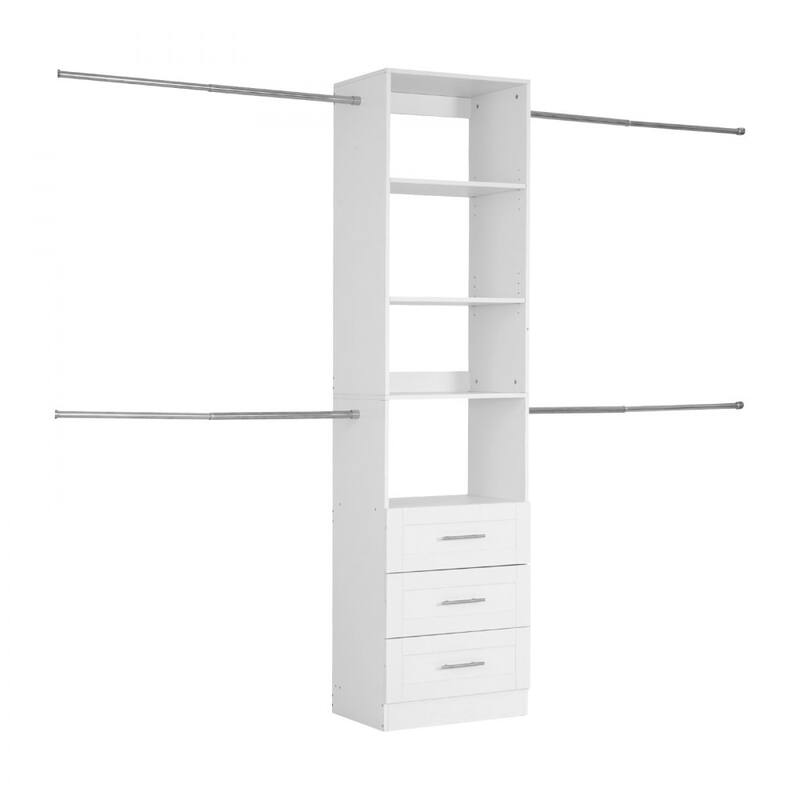 Large White Closet Organizer with 11 Compartments Adjustable Rods and Pull-Out Drawers - 65.8” - 100.8” x 15” x 81”
