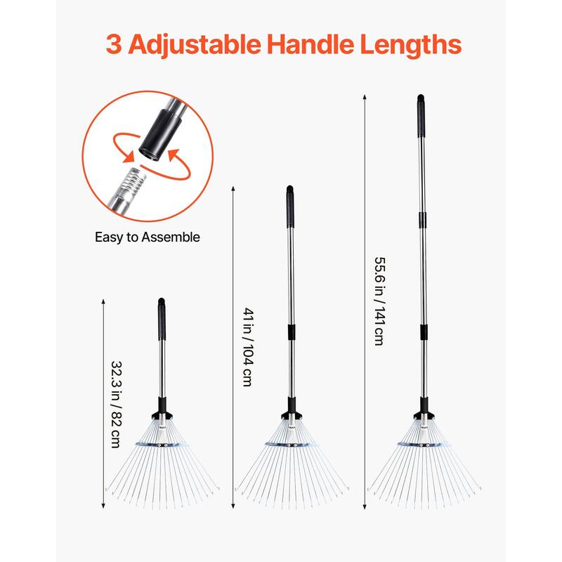 Adjustable Lawn Rake for Leaves and Grass, Stainless Steel - 55.6 x 17.13 x 2.91 in