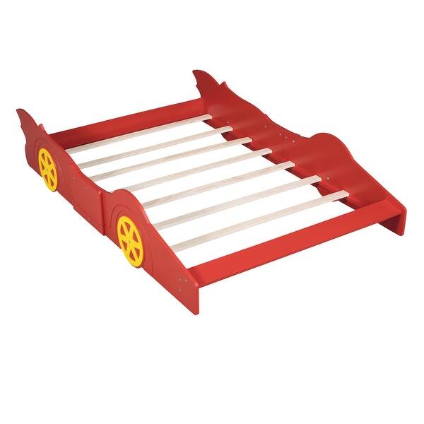 slide 2 of 11, Full Plywood Car Bed with Wooden Planks for Support Red - Full