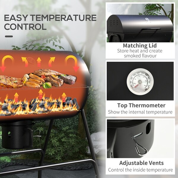 Outsunny Barrel Charcoal BBQ Grill with 420 sq.in. Cooking