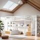 preview thumbnail 2 of 25, Full Size Loft Bed with Desk and Shelves, White & Natural