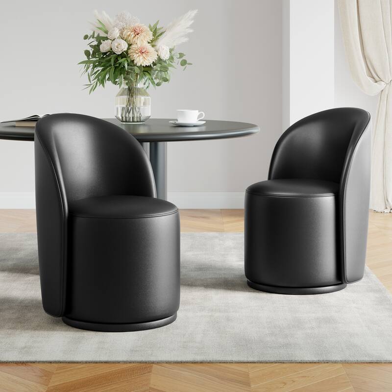 UIXE 2 Set Modern Upholstered Swivel Armless Side Dining Chairs - Black/Leather