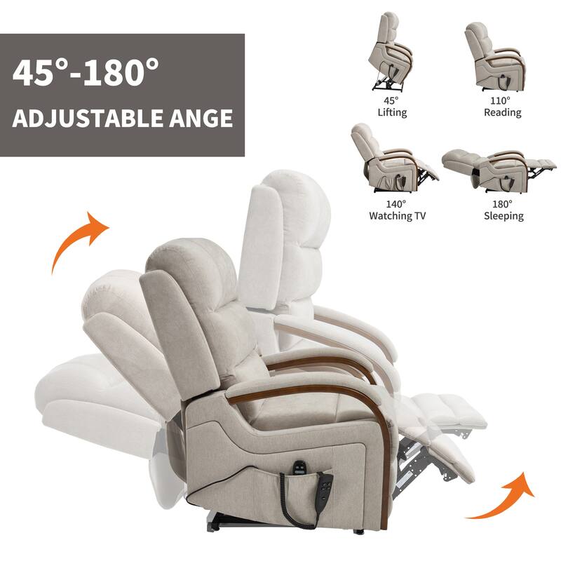 Dual Motor Power Lift Recliner Chair with Massage Heat and Wood Armrests