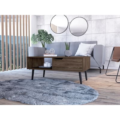 FM Furniture Hamburg Coffee Table with 4 Legs, 1 Open Shelf and 1 Drawer