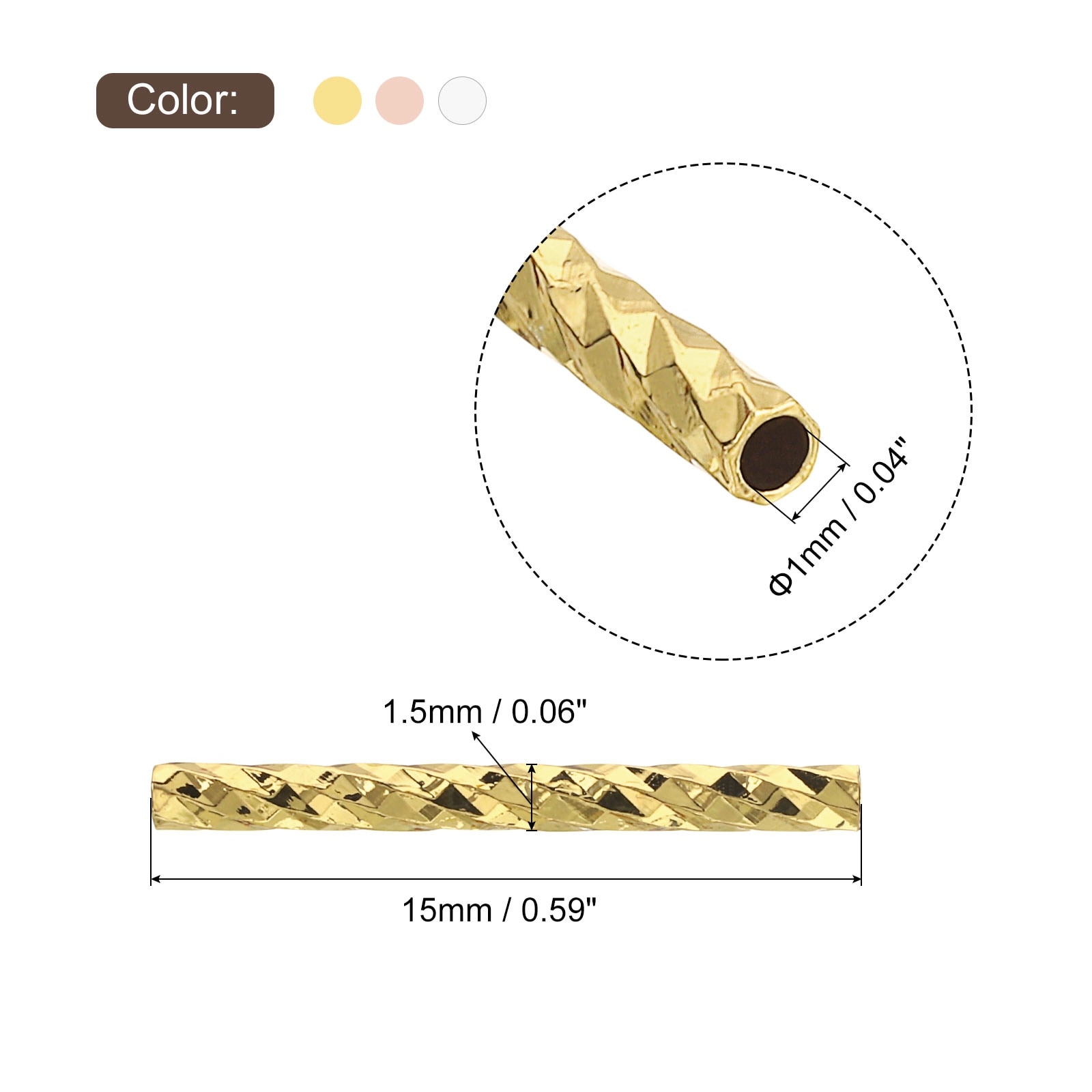 Brass Column Tube Beads Texture Plating Noodles Spacer Bead for Jewelry Craft Making - Gold Tone/Silver White/Rose Gold
