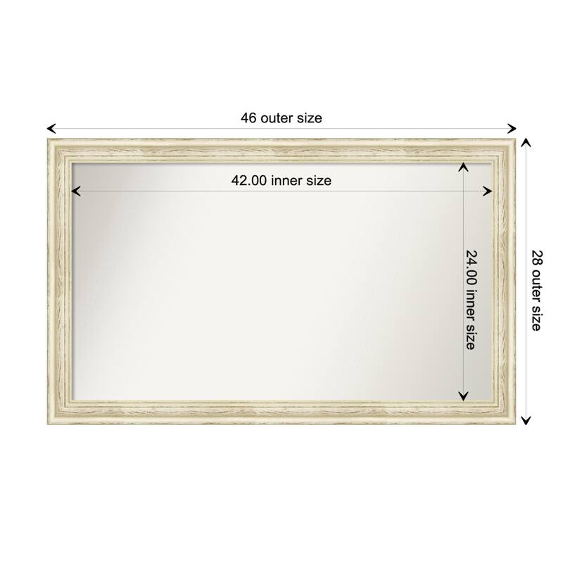 Country White Wash Framed Non-Beveled Custom Wall Mirror, Bathroom Vanity Mirror - Outer Size: 46.5 x 28.5