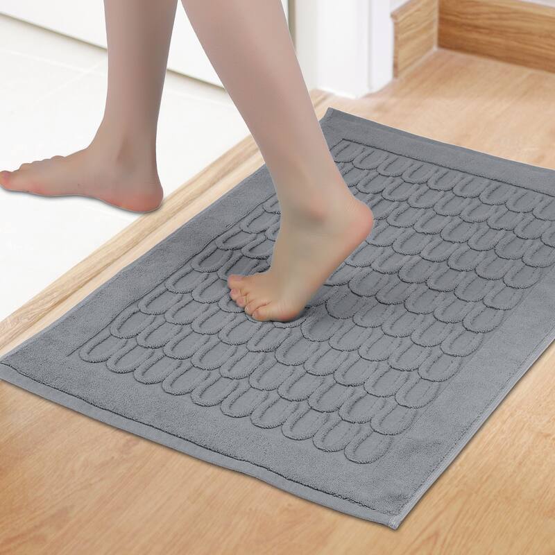 Lightweight Textured Cotton Bath Mat Hotel Reversible Water Absorbent Rug Thick Foldable Shower Foot Carpet - Gray - 16" x 24"
