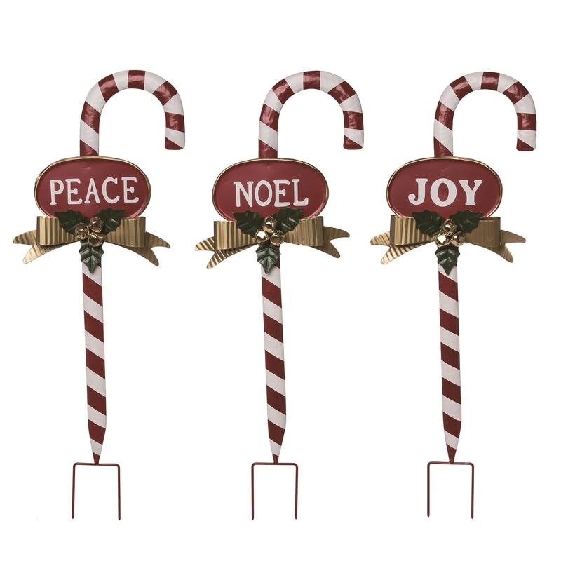 Transpac Metal Candy Cane Y/S Set of 3 Christmas Home Decorations