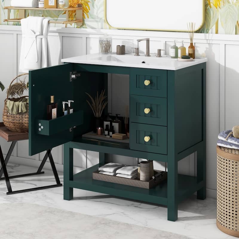 30 Inch MDF Freestanding Bathroom Vanity Set with Integrated Ceramic Sink - 30" x 18"