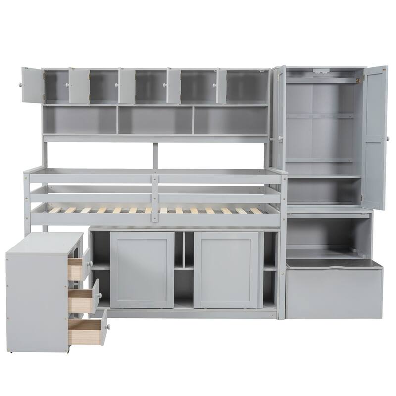 Twin Size Loft Bed Storage with Under-bed Desk,Drawers,Shelves