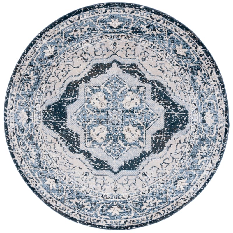 SAFAVIEH Rosewood Sueann Traditional Oriental Rug - 6'7" Round - Ivory/Blue