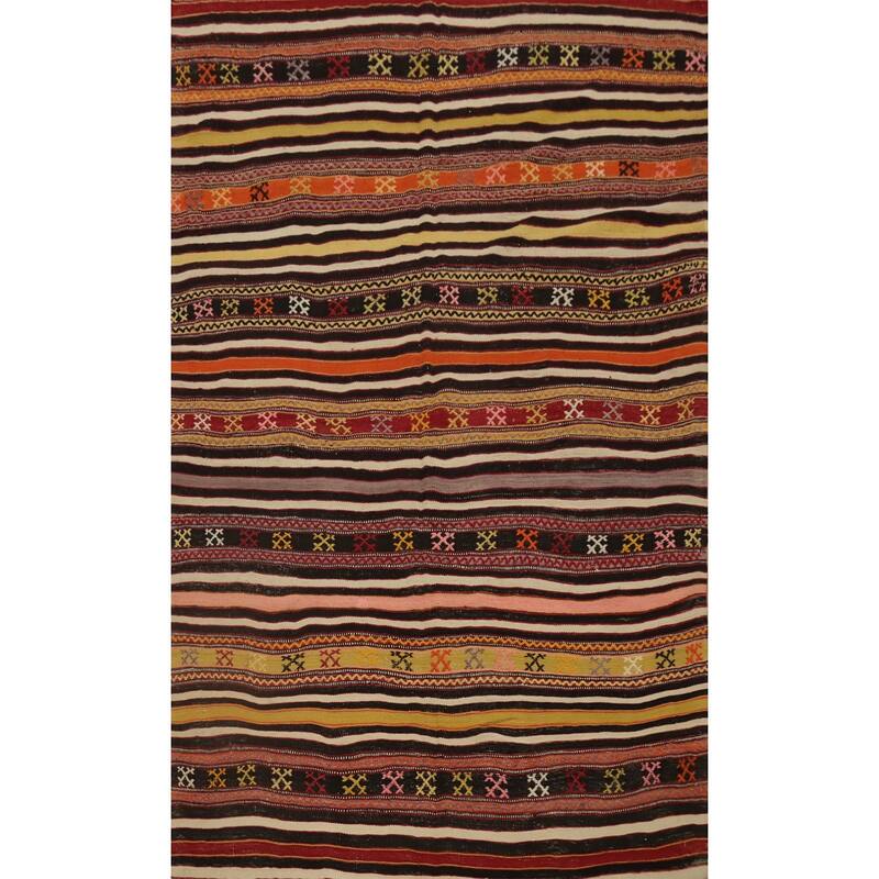 Hand Woven Oriental 100% Wool Carpet Southwestern Tribal Multi-Colored Kilim Area Rug - 8' 2'' X 5' 4''