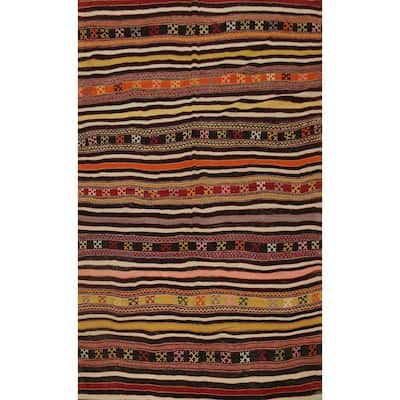 Hand Woven Oriental 100% Wool Carpet Southwestern Tribal Multi-Colored Kilim Area Rug - 8' 2'' X 5' 4''