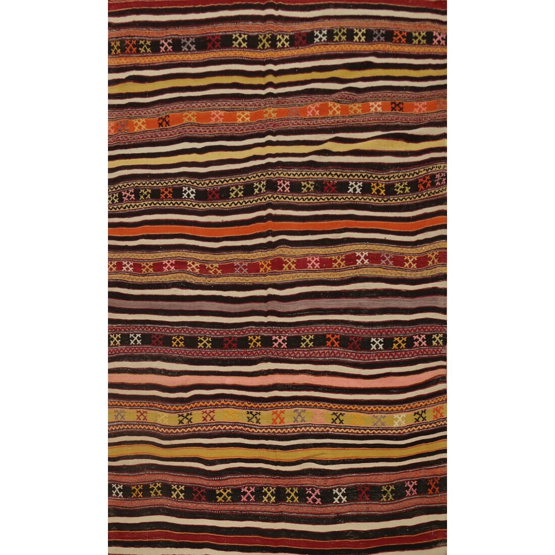Hand Woven Oriental 100% Wool Carpet Southwestern Tribal Multi-Colored Kilim Area Rug - 8' 2'' X 5' 4''