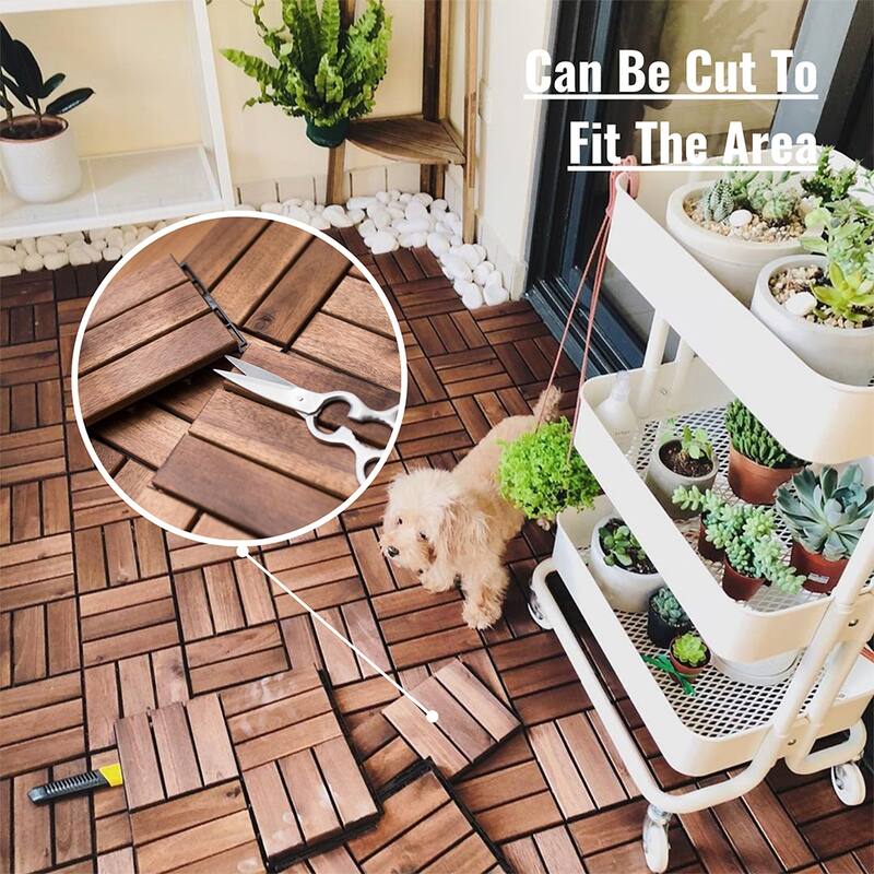 1 ft. x 1 ft. Square Acacia Wood Quick Interlocking Patio Deck Tiles