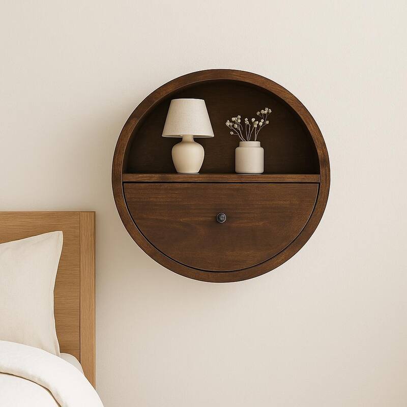 Solid Wood Floating Circle Chestnut Bedside