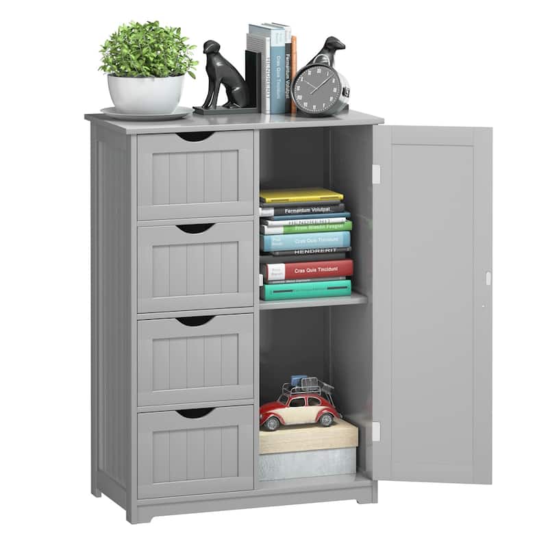 Costway Wooden 4 Drawer Bathroom Floor Cabinet Storage Cupboard 2 - Grey