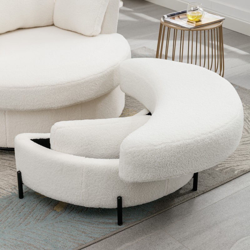 42.2"W Swivel Accent Barrel Chair with Half Crescent Moon Storage Bench