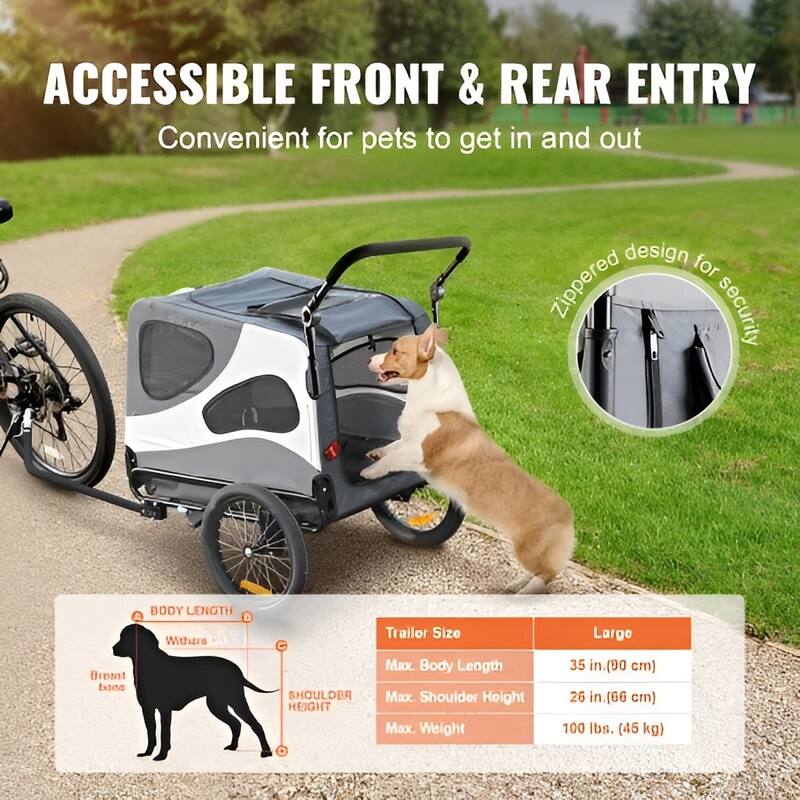 Dog Bike Trailer, Supports up to 100 lbs, 2-in-1 Pet Stroller Cart Bicycle Carrier, Easy Folding Cart Frame with Quick Release