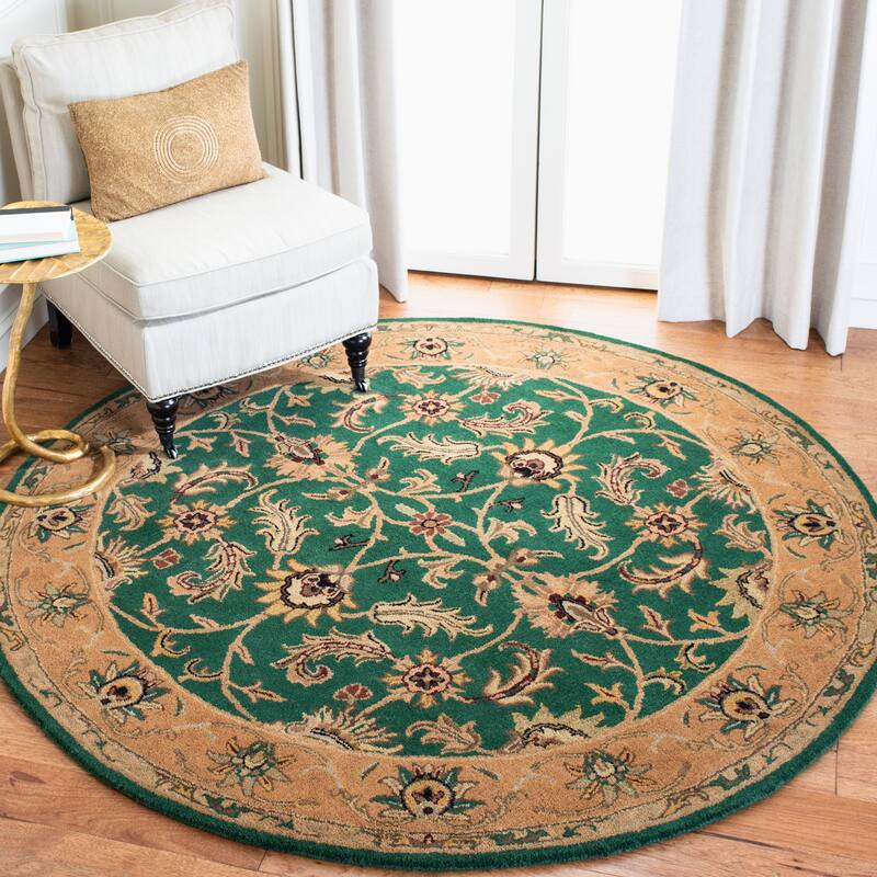 SAFAVIEH Handmade Heritage Sharee Traditional Oriental Wool Rug - 3'6" x 3'6" Round - Dark Green/Gold