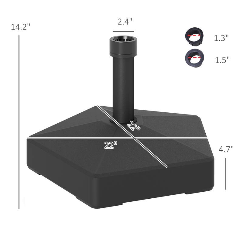 Outdoor Umbrella Base HDPE Patio Parasol Stand Fillable with Sand or Water - 22" L x 22" W x 14.2" H