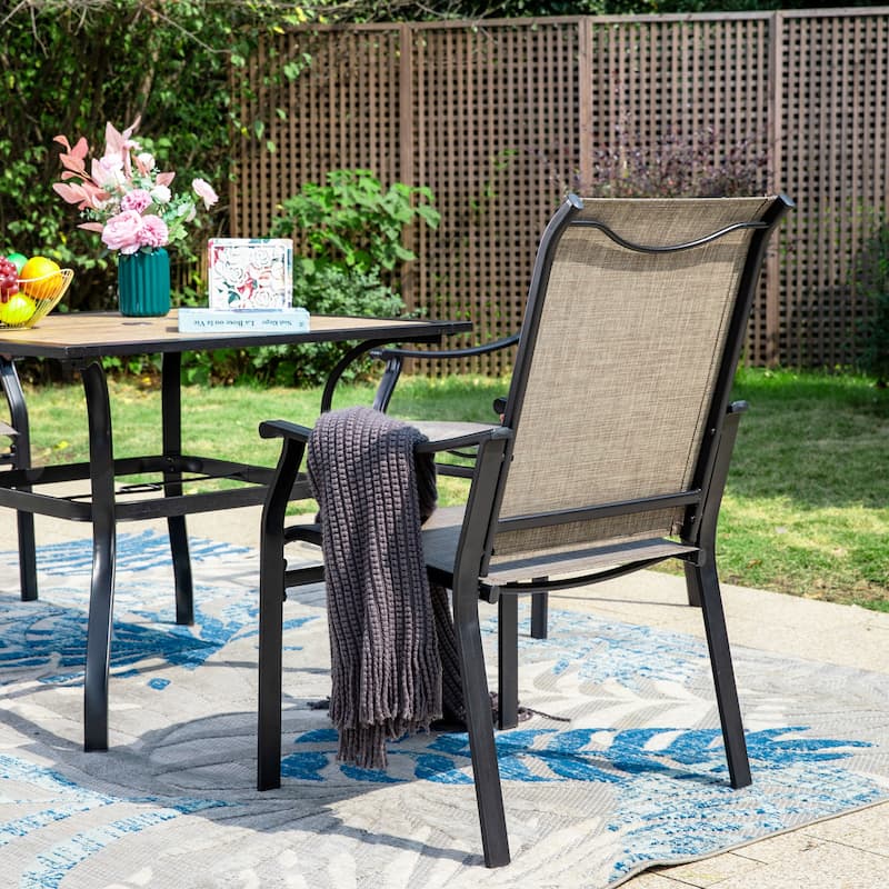 MAISON ARTS 5-Piece Patio Dining Set, 37 Inch Square Metal Table and 4 Textilene Fabric Padded Armchairs