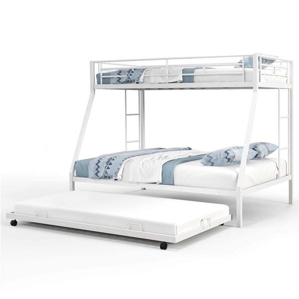 slide 2 of 19, Costway Twin Over Full Metal Slats Bunk Bed Frame with Trundle, Guard