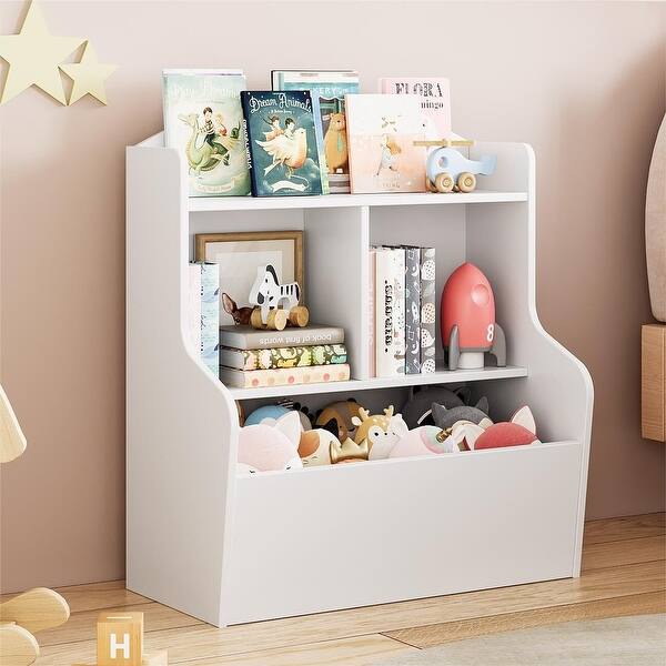 slide 2 of 18, 3-Tier Toy Storage Cabinet and Bookcase White