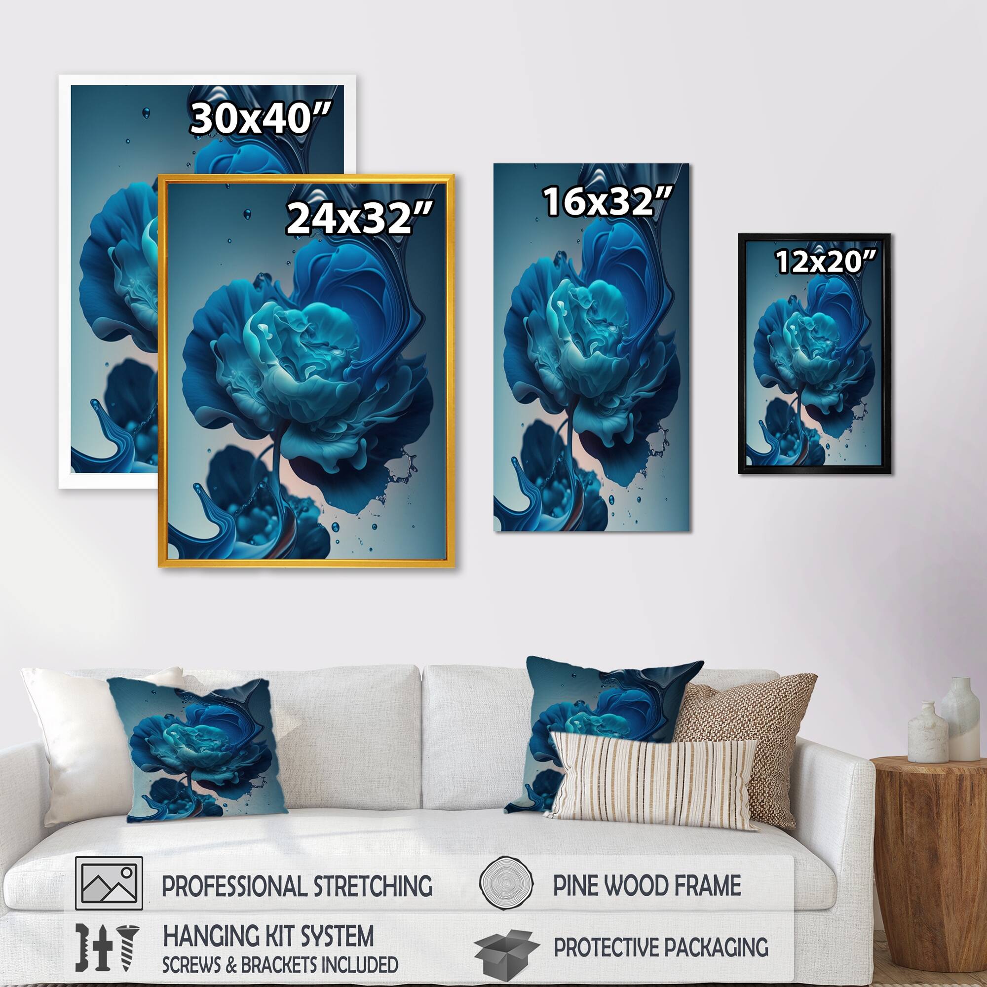 Designart 'Rose Blue And White I' Floral Roses Canvas Wall Art - Bed ...