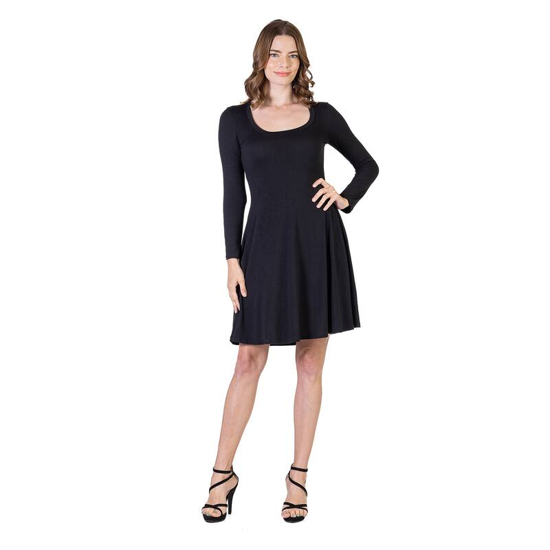 24seven Comfort Apparel Classic Long Sleeve Flared Mini Dress - Black - 1X