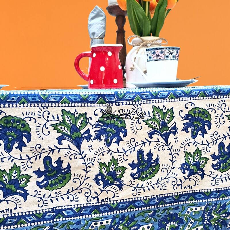 Bursting Floral Block Print Cotton Tablecloth Collection