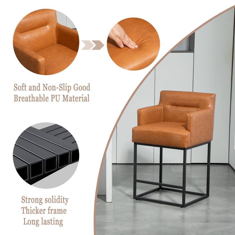 House Hold Counter Height Bar Stools Set of 2,Modern Square PU Bar Stool