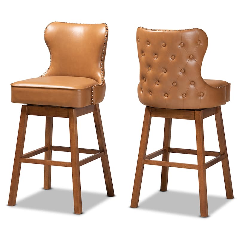 Gradisca Modern and Contemporary 2-Piece Swivel Bar Stool Set - Tan