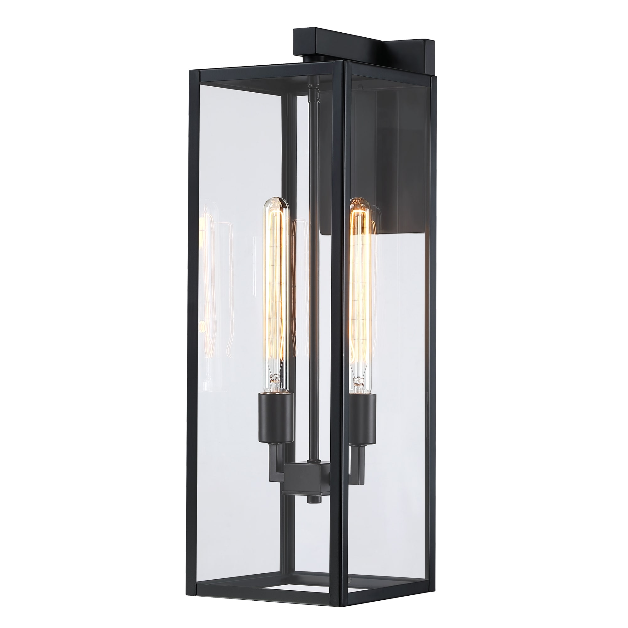 25"H 2-Light Matte Black Hardwired Outdoor Wall Lantern Sconce