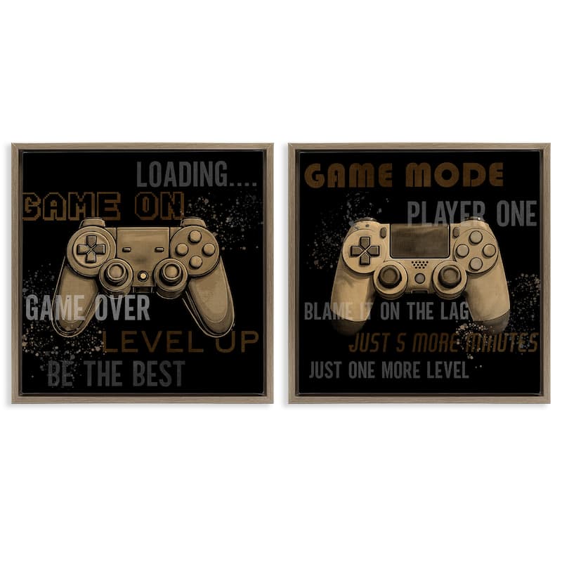 Stupell Vintage Game Controls & Phrases Framed Floater Canvas Wall Art Design By Kim Allen (Set of 2) - 25 x 25 - Brown