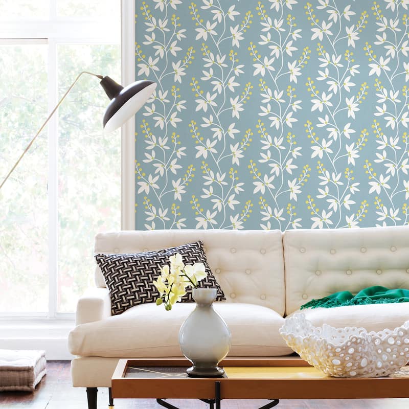 A-Street Prints Linnea Elsa Light Blue Botanical Trail Wallpaper
