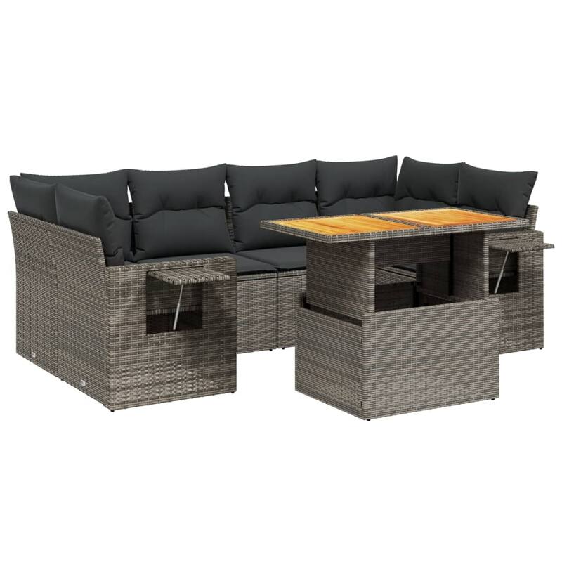 vidaXL Patio Sofa Set with Cushions Table and Sofas Outdoor 7 Piece Poly Rattan
