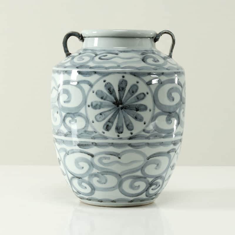 Approx 11 Inches Subtle Blue and White Vase With Two Handles