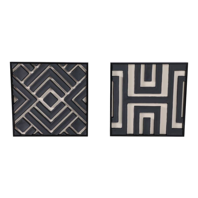 Decorative Geometric Canvas Wall Decor - Set of 2, 20", Black & Cream