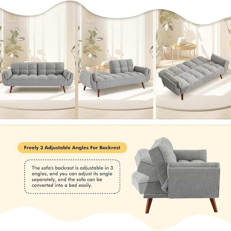 75″ Convertible Futon Sofa Bed, Small Futon Couch with Adjustable Backrest, Sleeper Sofa Couches for Small Living Room, Office
