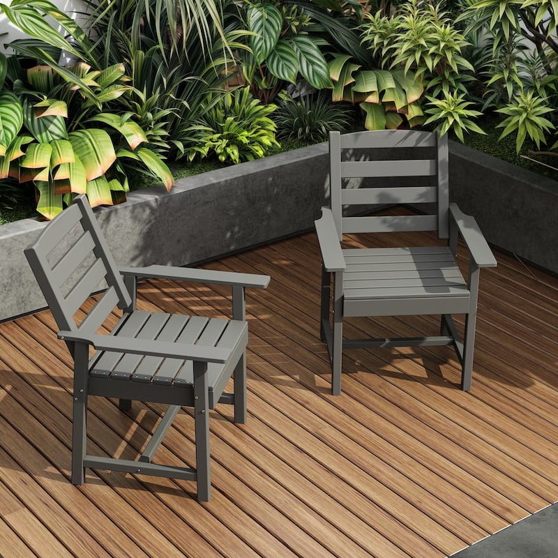 Outdoor Dining Table and Chair Set: HDPE Material, Wood - Grain Design