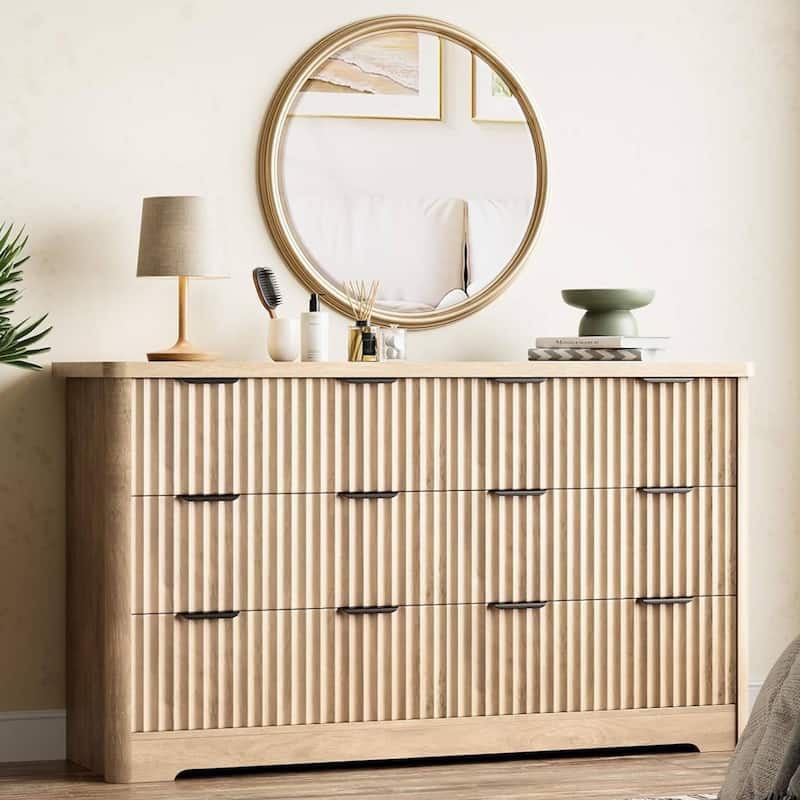 6 Drawer Fluted Dresser for Bedroom, Living Room, Hallway - Natural